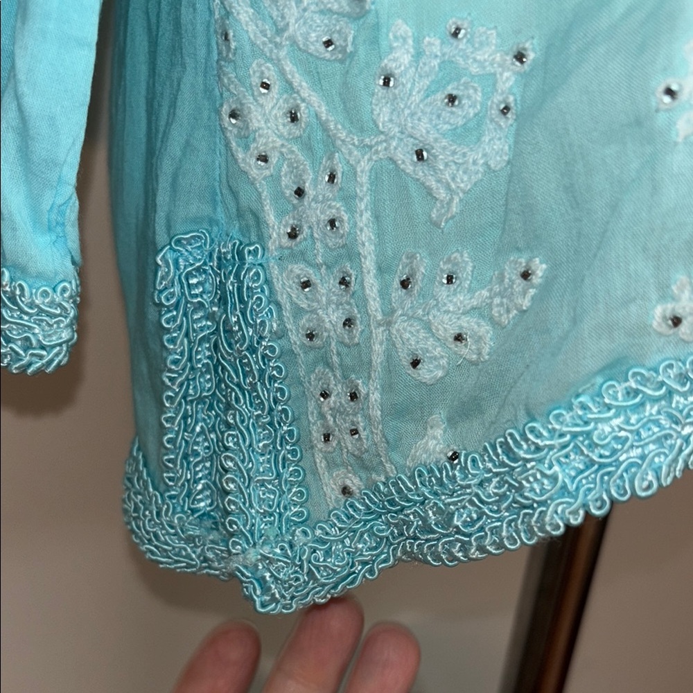 Melissa Odabash Sea Blue Embroidered Beaded Tunic Cover-Up Aqua Boho Luxe - Picture 9 of 11